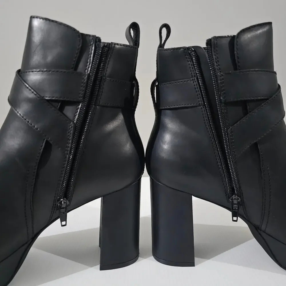 Jeffrey Campbell Amuse Ankle Boot Womens 10 Black Leather Platform High Heel